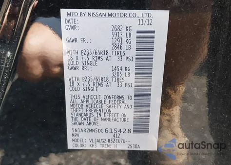 2013 Nissan Pathfinder Sl z USA, uszkodzony, nr VIN 5N1AR2MN5DC615428